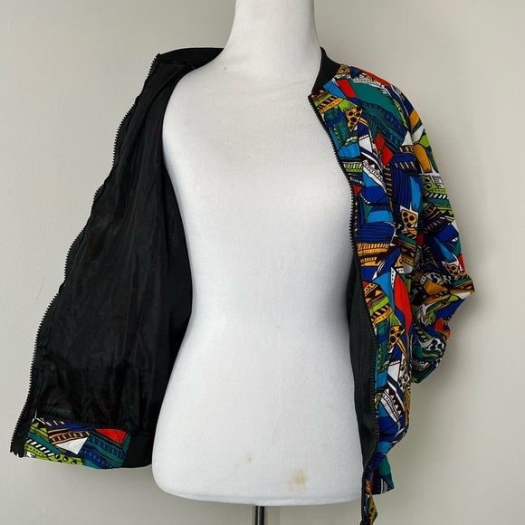 STUNNING African Inspired Wax Fabric Bomber Jacket | Medium - Picture 7 of 15